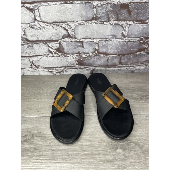 OluKai La'i Slide Black Leather Leopard Beach Sandals Women Sz 8M US/38EU - Picture 3 of 16